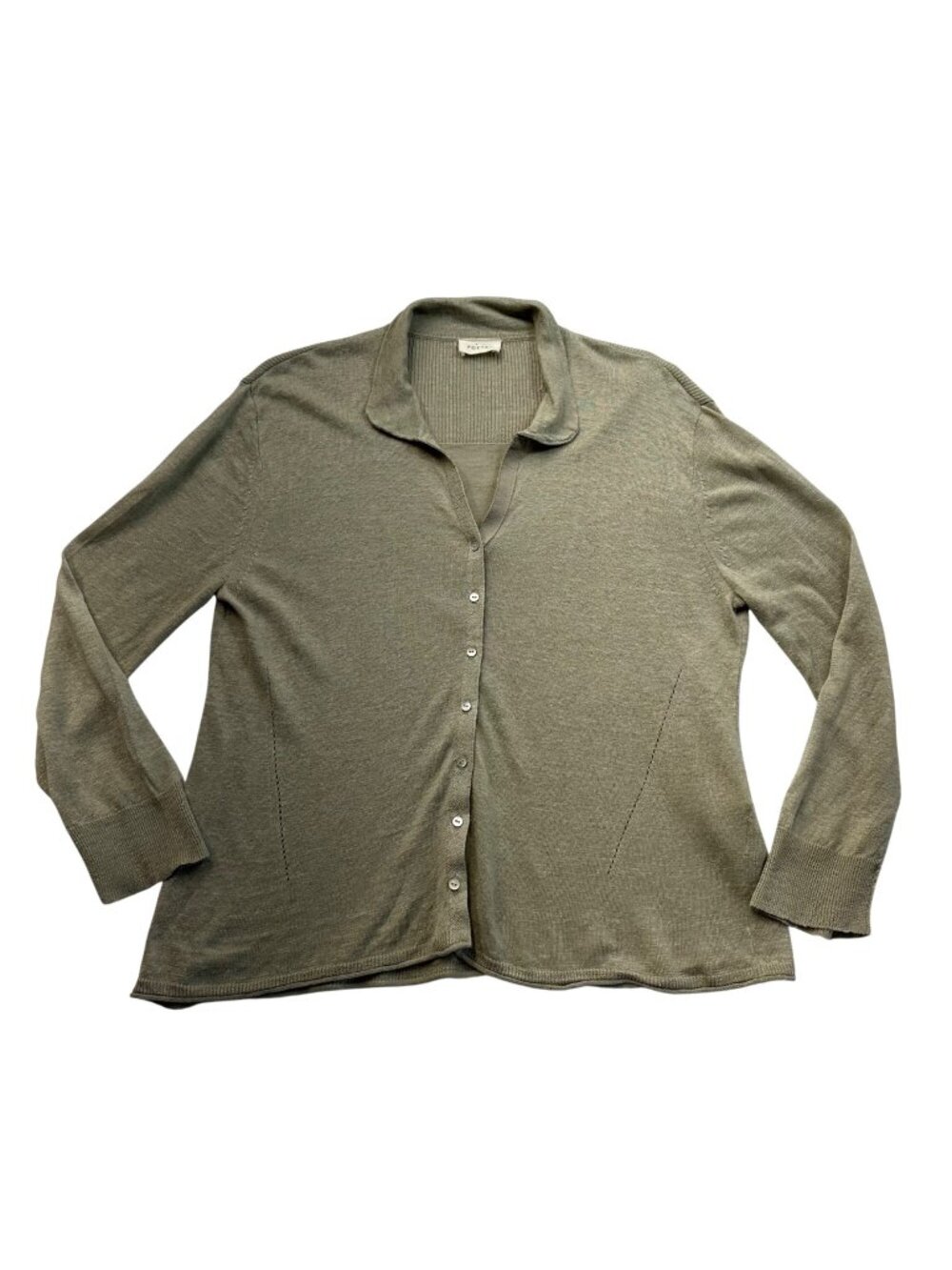Poetry Linen Button Up Long Sleeve Top Size US 10 Neutral Minimalist Layering